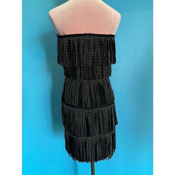 NWT Area Stars Black Cora Fringe Dress Strapless Lined Mini Grommets S - Picture 4 of 8